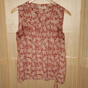 Loft Womens Sleeveless Paisley Orange White Blouse Large
